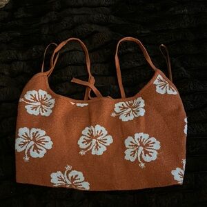 PacSun Floral Crop Top - Rust and White